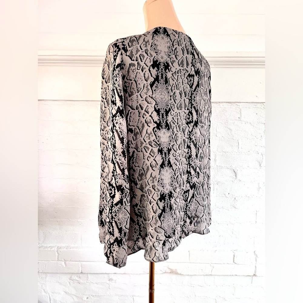 Parker Rita Snakenet Silk Blouse Greige Black Python Snake Print Bell Sleeve - Picture 5 of 14